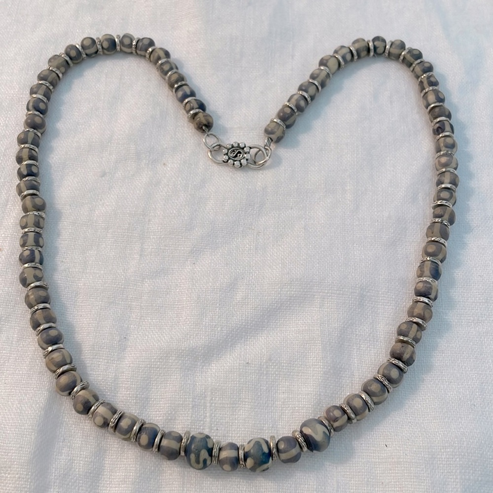 Thai silver and Denim Blue/Cream Stones Necklace